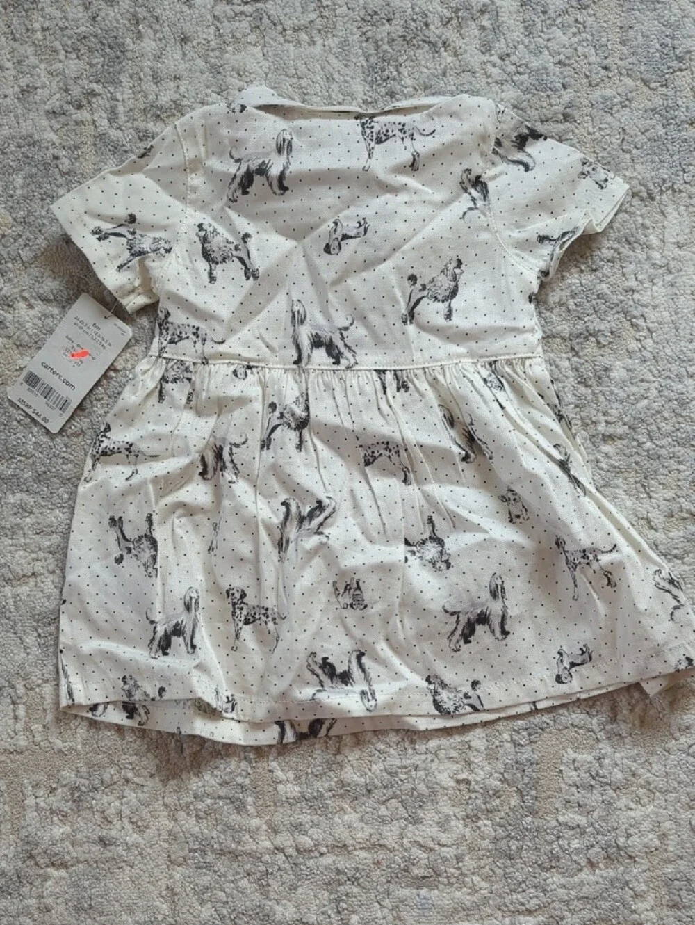NWT Carter's Cream Dress with Black Puppy Print and Polka Dots Size 6 Months